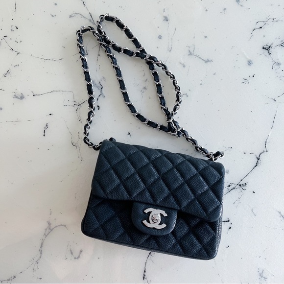 CHANEL | SQUARE MINI CROSSBODY | BLACK CAVIAR SILVER HARDWARE - Picture 2 of 8